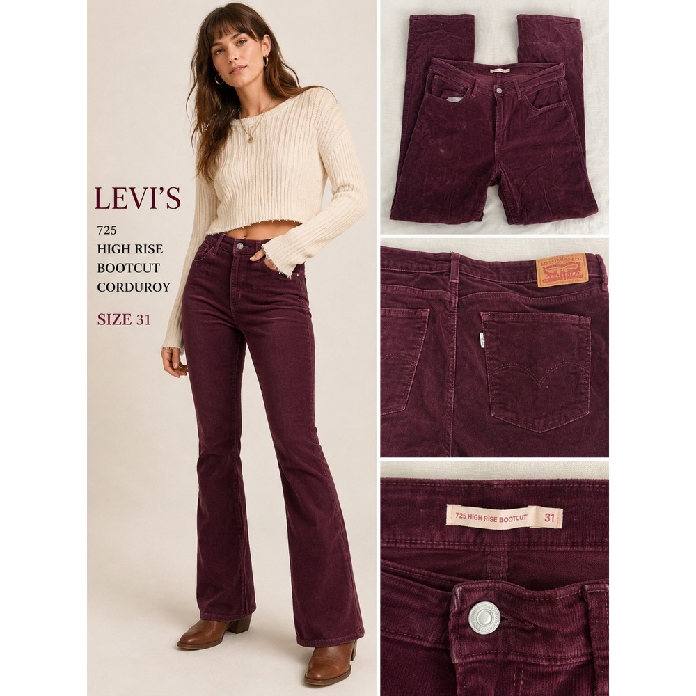 Levi's 725 High Rise Bootcut Corduroy Pants Burgundy Wine Size 31